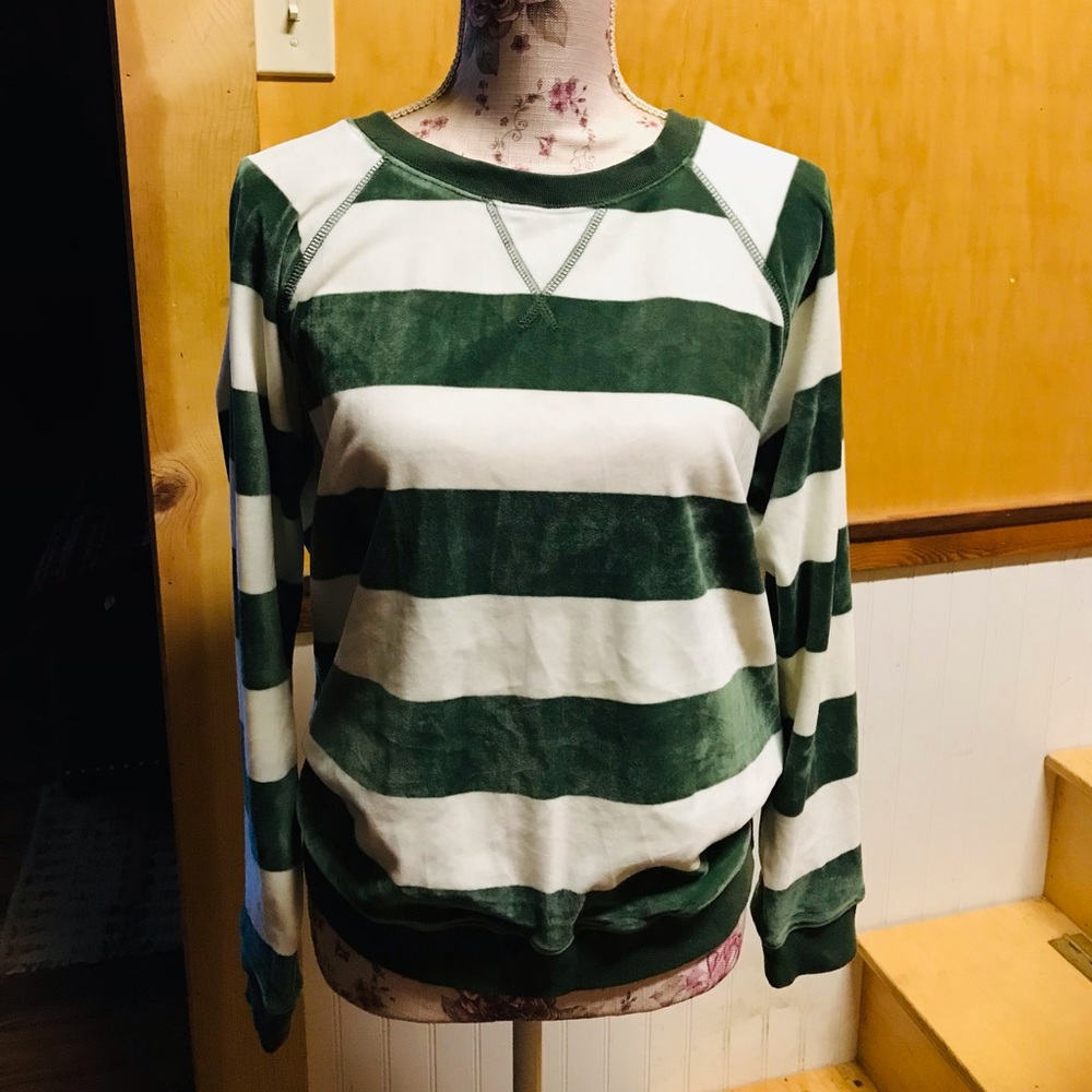 New Sanctuary Velour Stripe Crewneck Sweatshirt